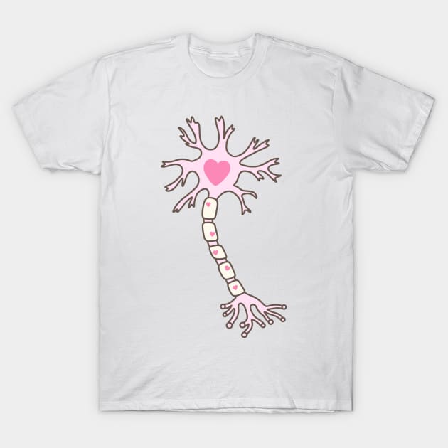 Neuron Heart Pink Brown T-Shirt by Sofia Sava